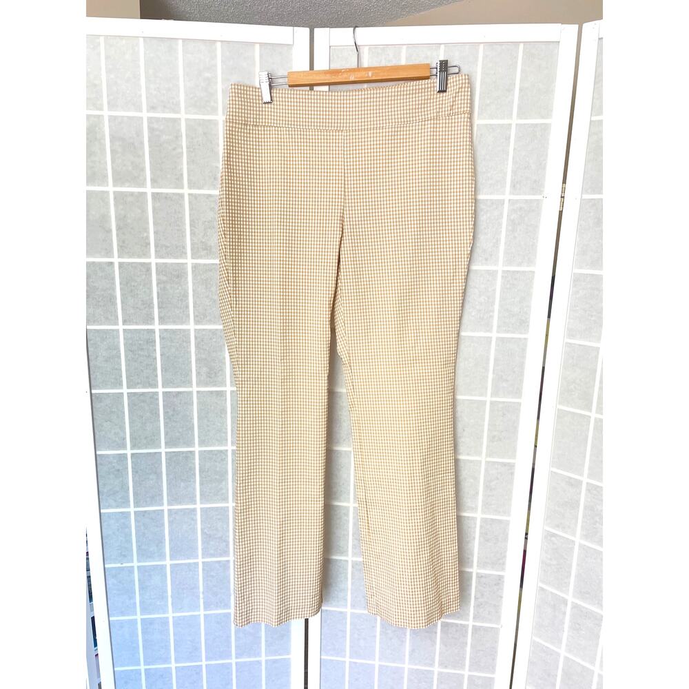 J.McLaughlin Beige Gingham Ankle Pant 12 Preppy Coastal Resort Pull On Amelia